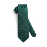 Plaid Tie Handkerchief Cufflinks Clip - DARK GREEN 