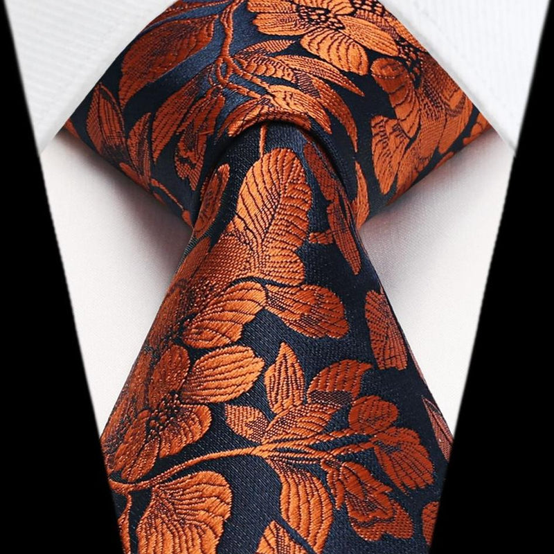 Floral Tie Handkerchief Set - ORANGE 