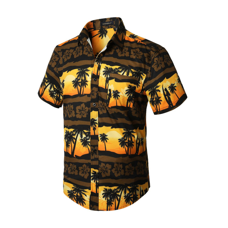 Hawaiian Tropical Shirts with Pocket - Z01- YELLOW/BROWN 