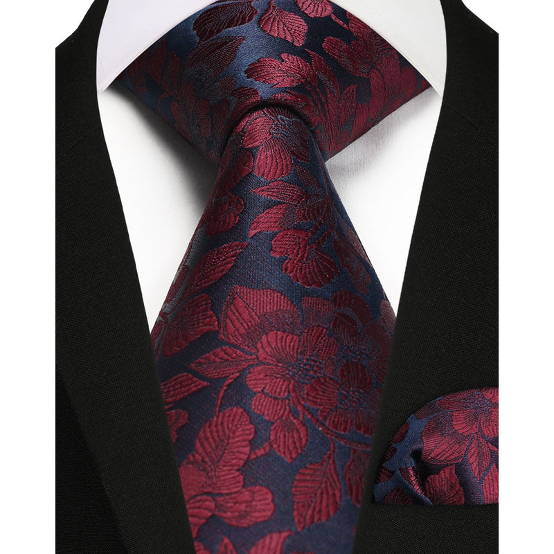 Floral Tie Handkerchief Set - 13 RED 