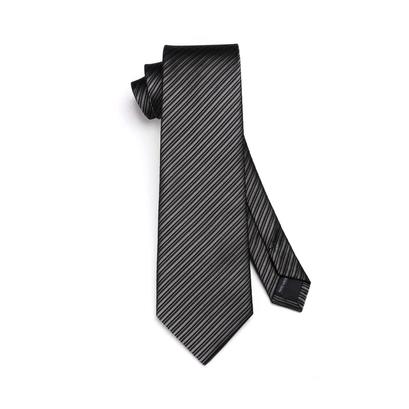 Stripe Tie Handkerchief Cufflinks - 03-BLACK1 