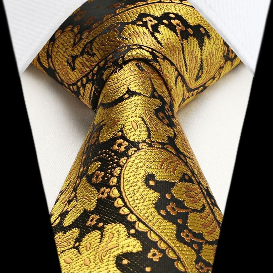 Paisley Tie Handkerchief Set - GOLD -PAISLEY