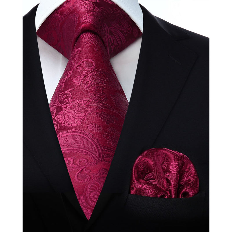 Paisley Tie Handkerchief Set - 22 BURGUNDY 