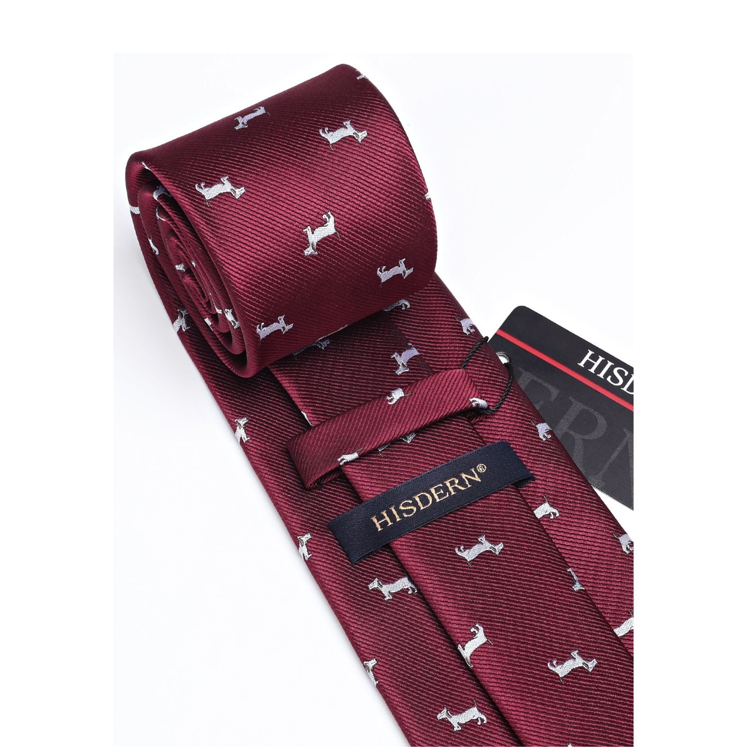 Bulldog Tie Handkerchief Set - BURGUNDY