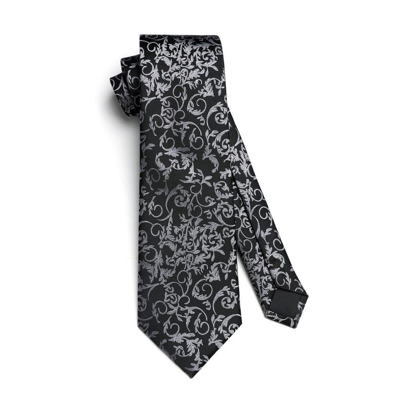 Floral Tie Handkerchief Set - SILVER 