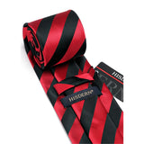 Stripe Tie Handkerchief Set - A-RED BLACK