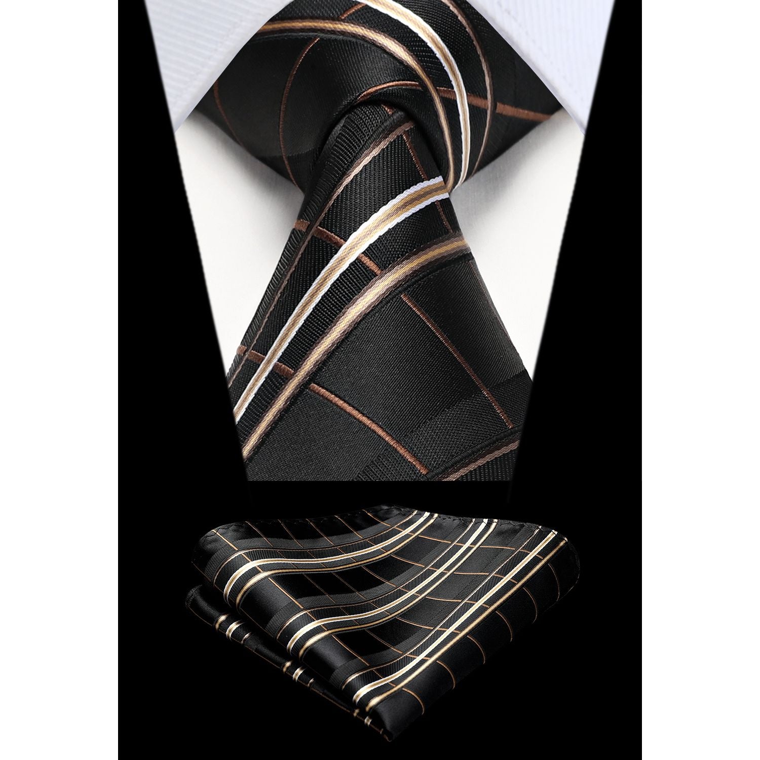 Plaid Tie Handkerchief Set - 14 BLACK