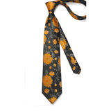 Floral Tie Handkerchief Cufflinks - 1-BLACK ORANGE FLORAL 