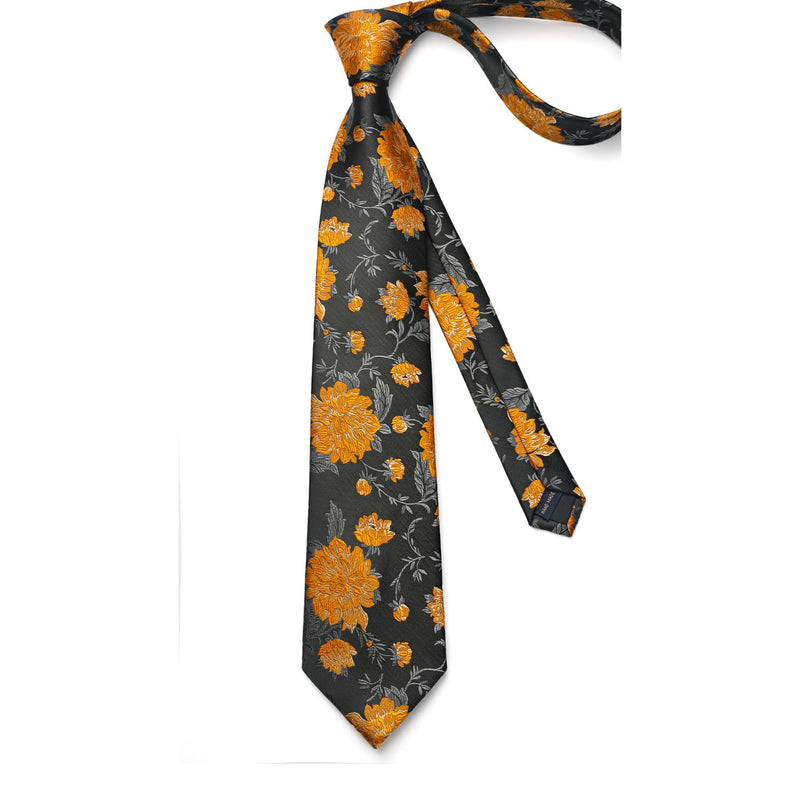 Floral Tie Handkerchief Cufflinks - 1-BLACK ORANGE FLORAL 