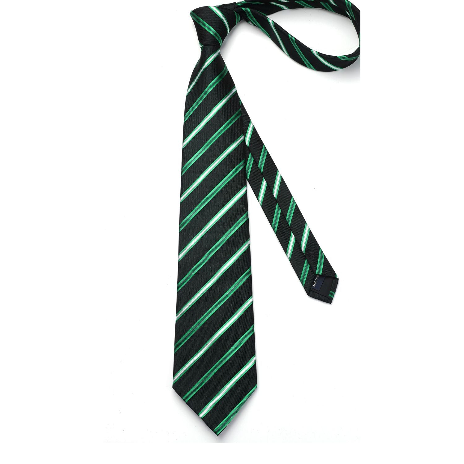 Stripe Tie Handkerchief Cufflinks - C-021 GREEN BLACK