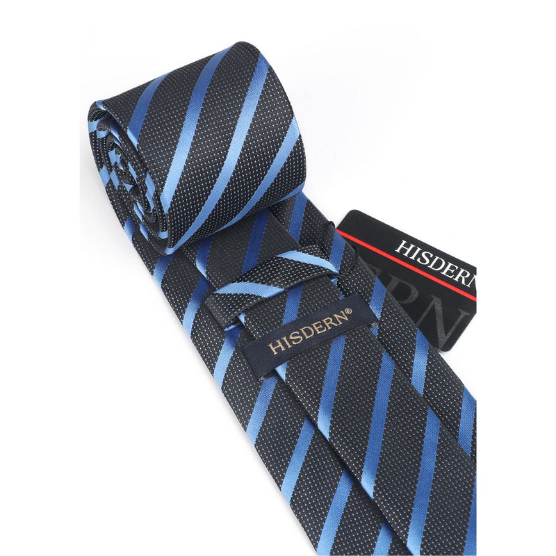 Stripe Tie Handkerchief Set - A- BLACK BLUE