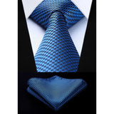 Houndstooth Tie Handkerchief Set - BLUE/BLACK 