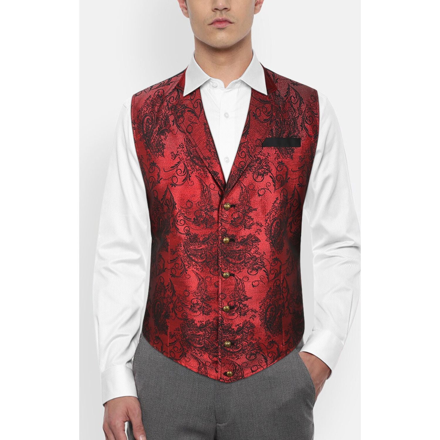 Gothic Lapel Vest for Men - RED/BLACK-5