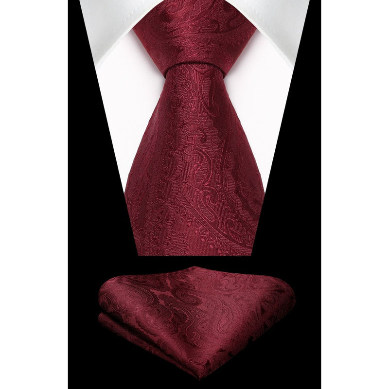 Paisley Tie Handkerchief Set - 02A-BURGUNDY-1