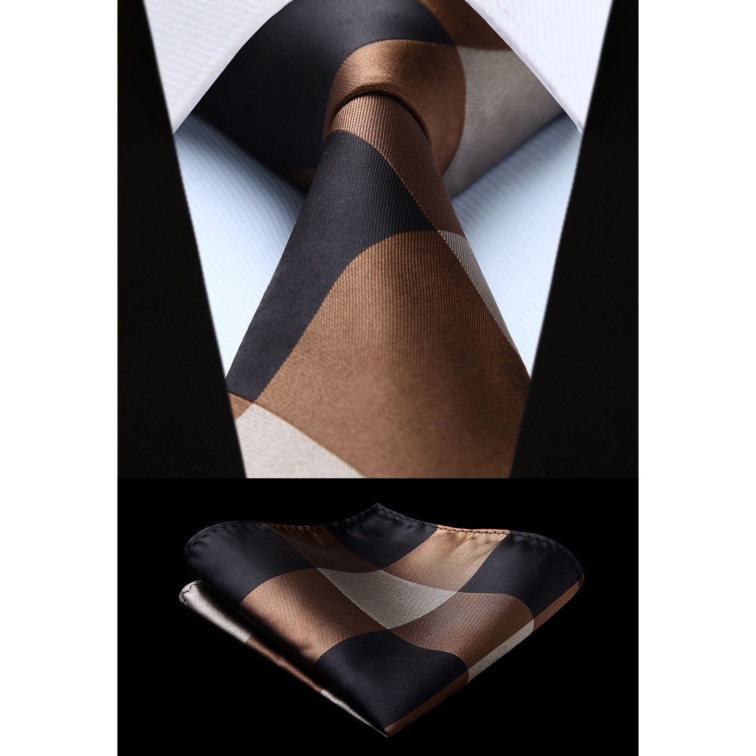 Plaid Tie Handkerchief Set - 02 BROWN