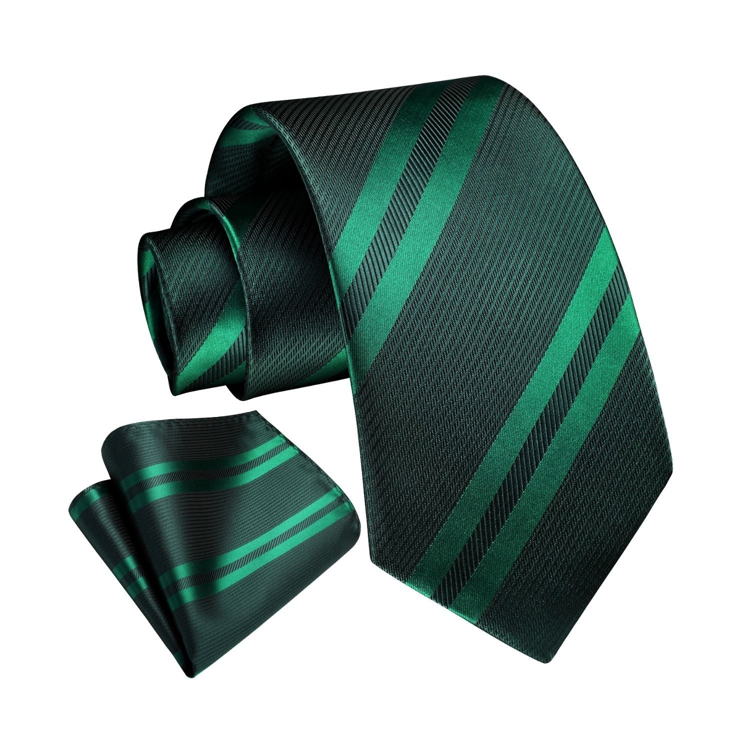Stripe Tie Handkerchief Set - GREEN/BLACK