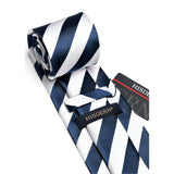 Stripe Tie Handkerchief Set - A- NAVY BLUE WHITE