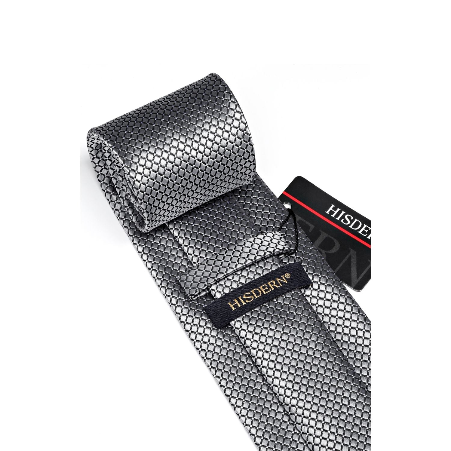 Plaid Tie Handkerchief Cufflinks Clip - SILVER