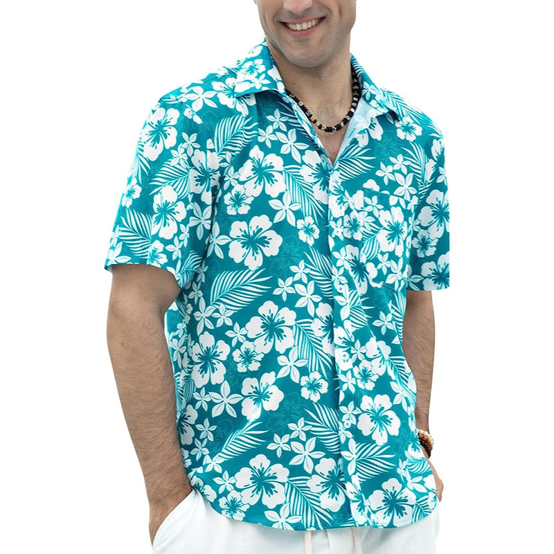 Hawaiian Tropical Shirts with Pocket - Z2-AQUA GREEN