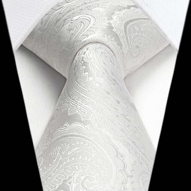 Paisley Tie Handkerchief Set - WHITE 