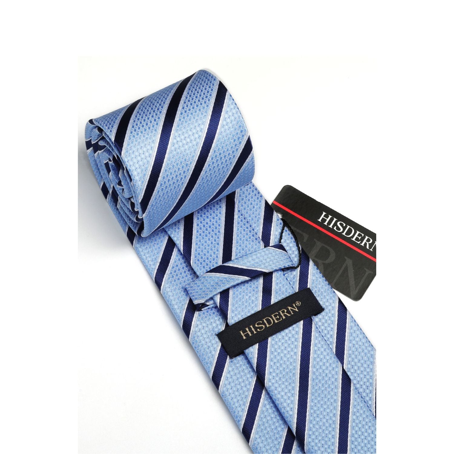Stripe Tie Handkerchief Cufflinks -  01-SKY BLUE