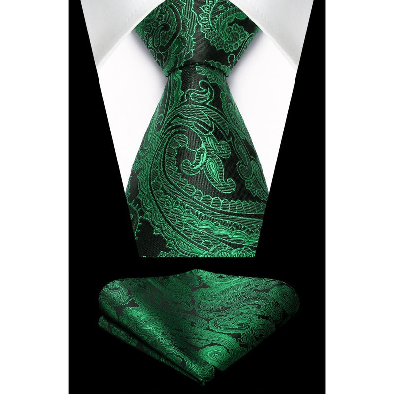 Paisley Tie Handkerchief Set - D1-GREEN3