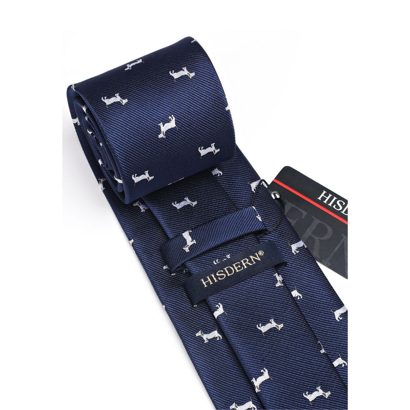 Bulldog Tie Handkerchief Set - NAVY BLUE 