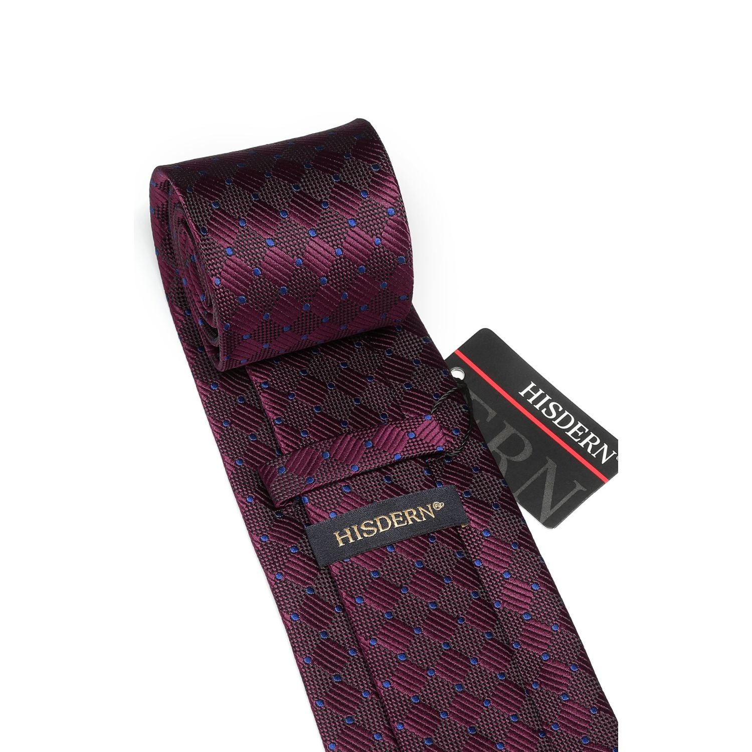 Plaid Tie Handkerchief Cufflinks Clip - DARK RED