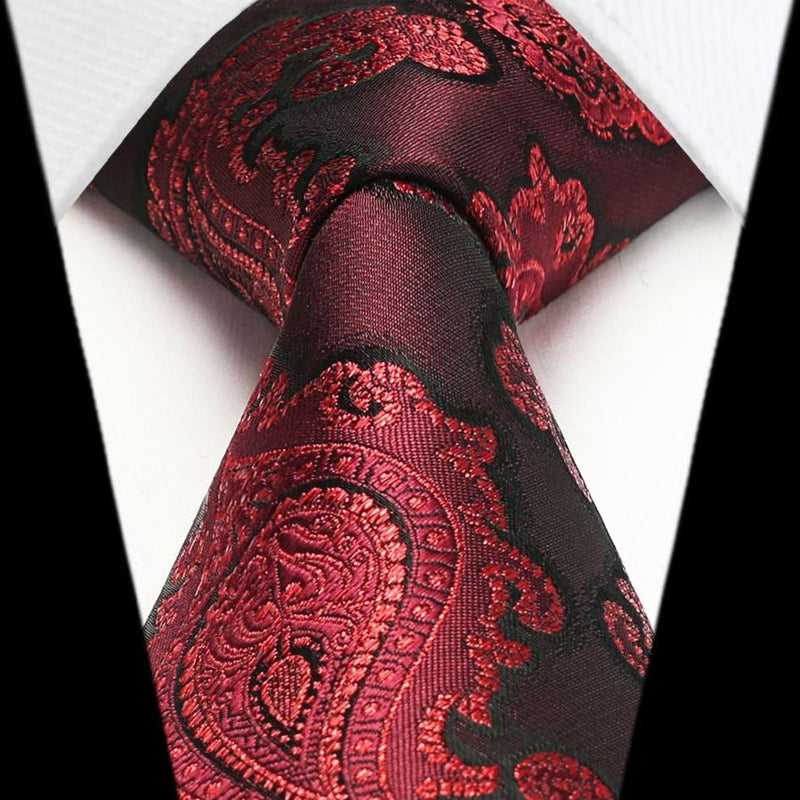 Paisley Tie Handkerchief Set - WINE RED 