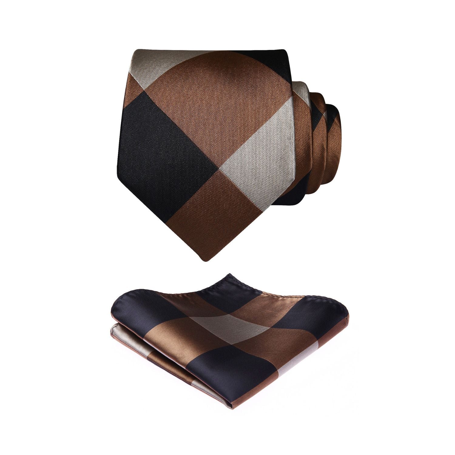 Plaid Tie Handkerchief Set - 02 BROWN
