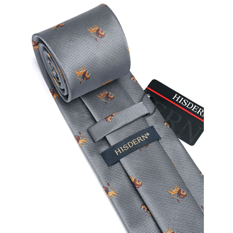 Lion Tie Handkerchief Set - GREY 