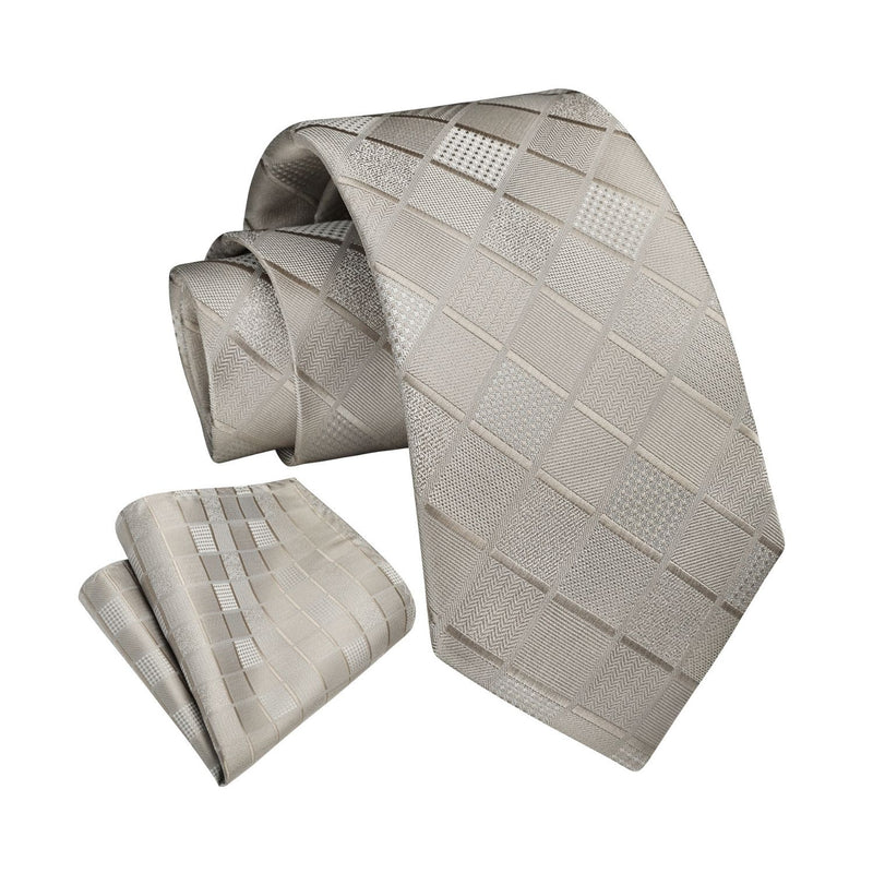 Plaid Tie Handkerchief Set - SILVER 