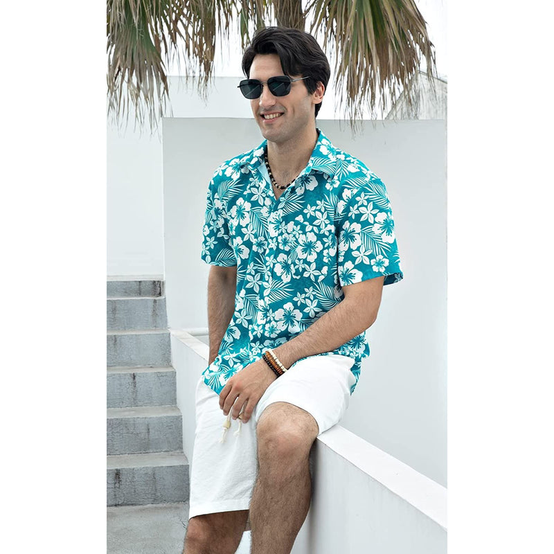 Hawaiian Tropical Shirts with Pocket - Z2-AQUA GREEN