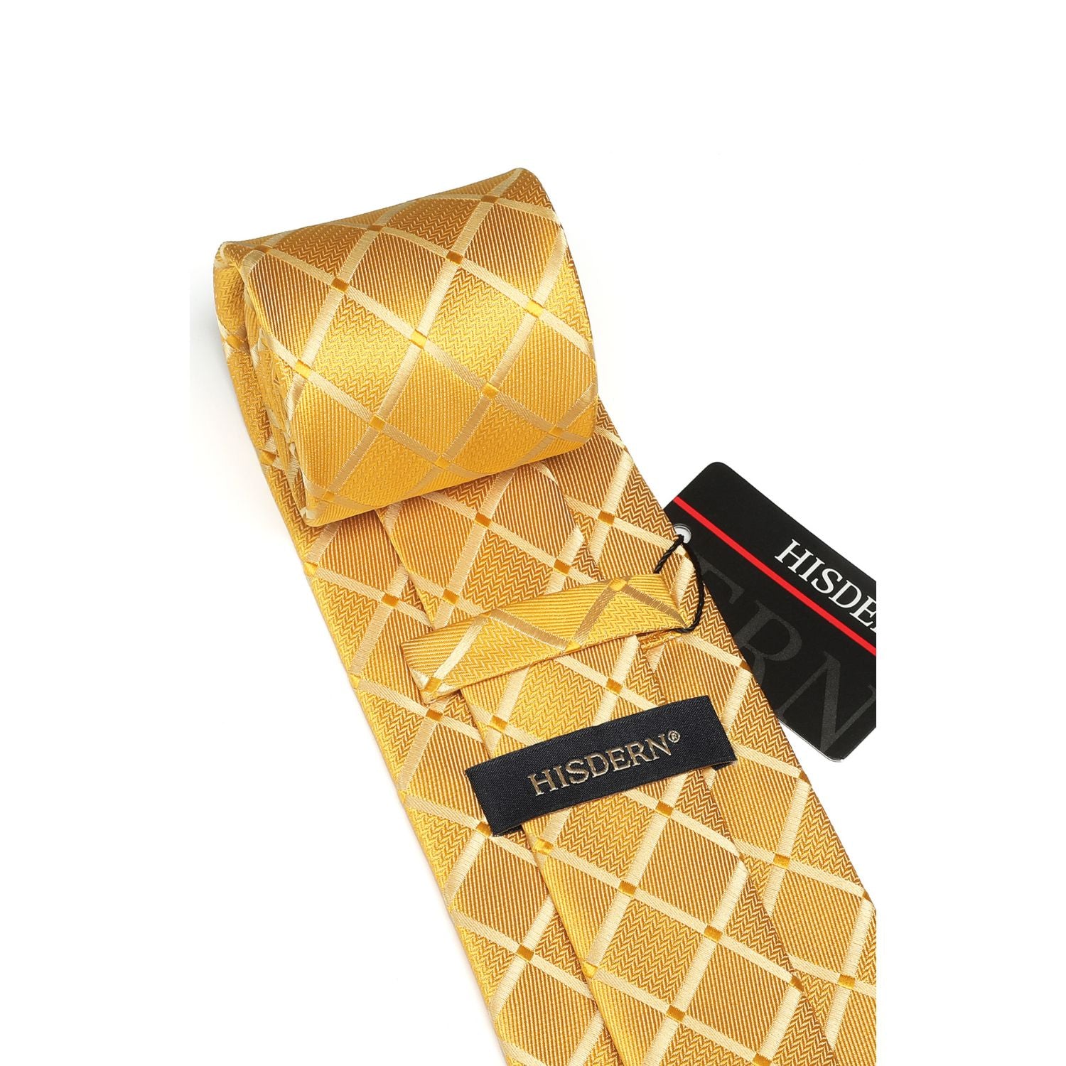 Plaid Tie Handkerchief Cufflinks Clip - GOLD