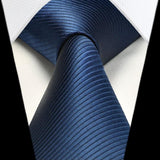 Stripe Tie Handkerchief Set - A- NAVY BLUE1