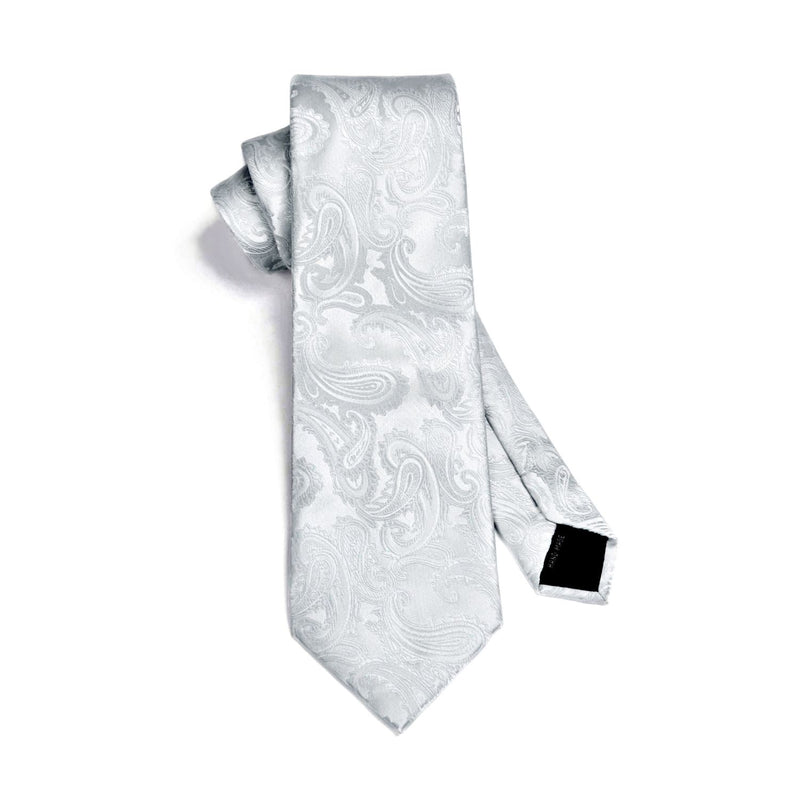 Paisley Tie Handkerchief Set - A2-SILVER WHITE