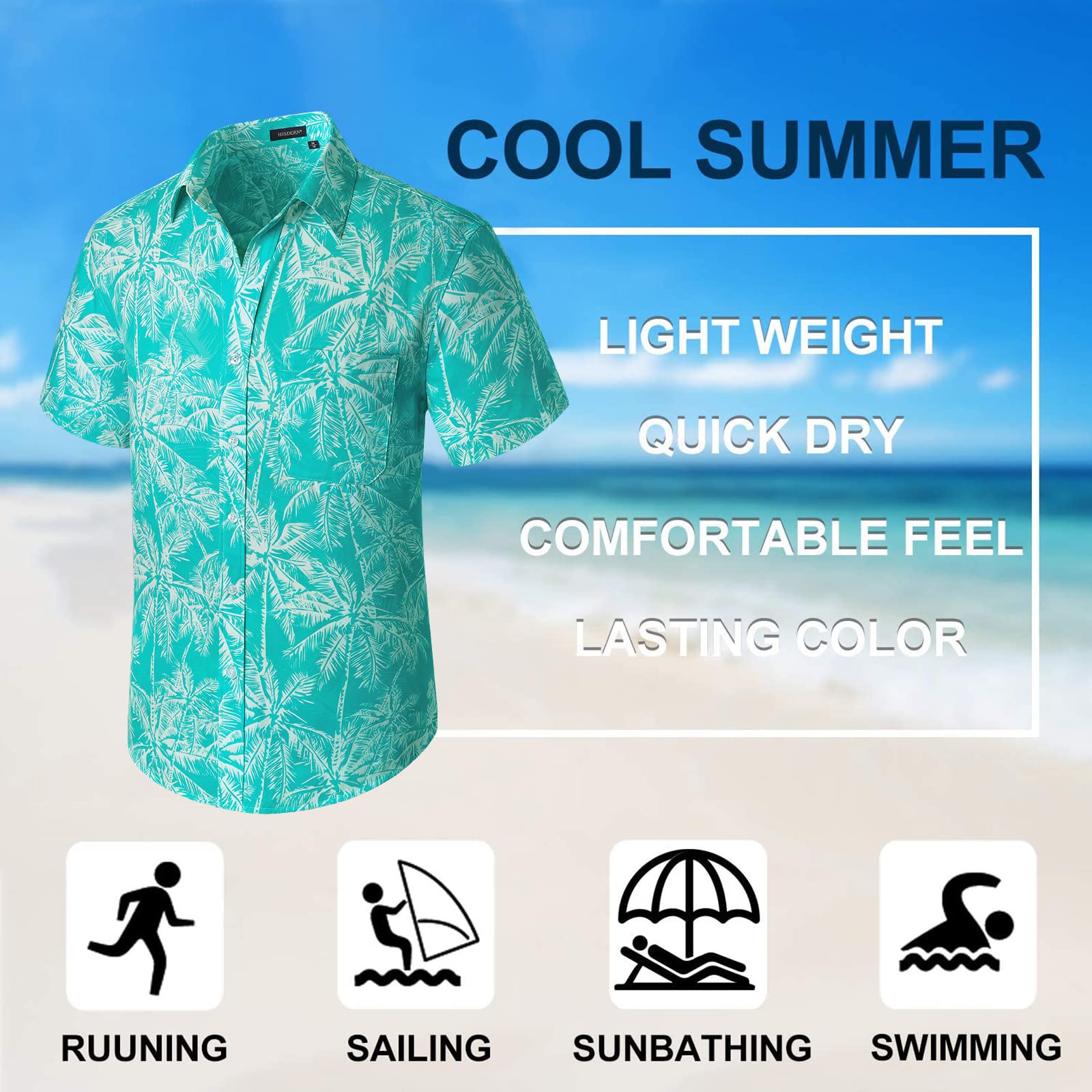 Hawaiian Tropical Shirts with Pocket - A-AQUA