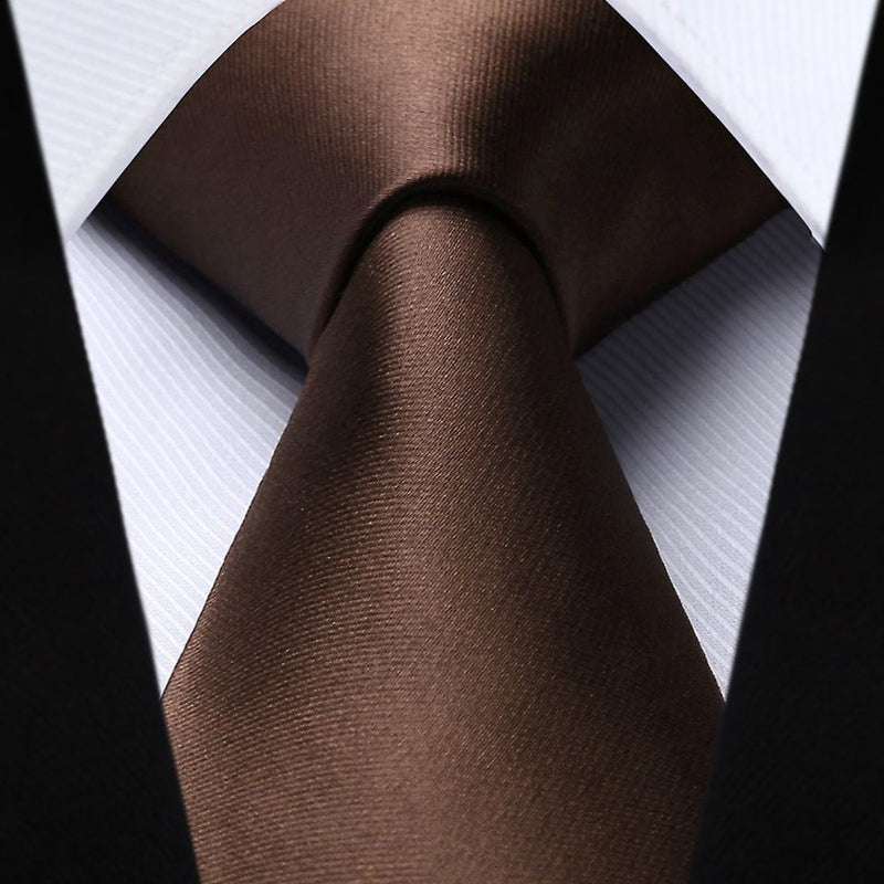 Solid Tie Handkerchief Set - SADDLE BROWN 