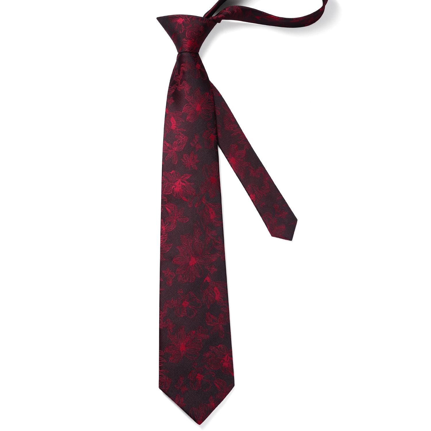 Floral Tie Handkerchief Set - A34-BLACK/RED