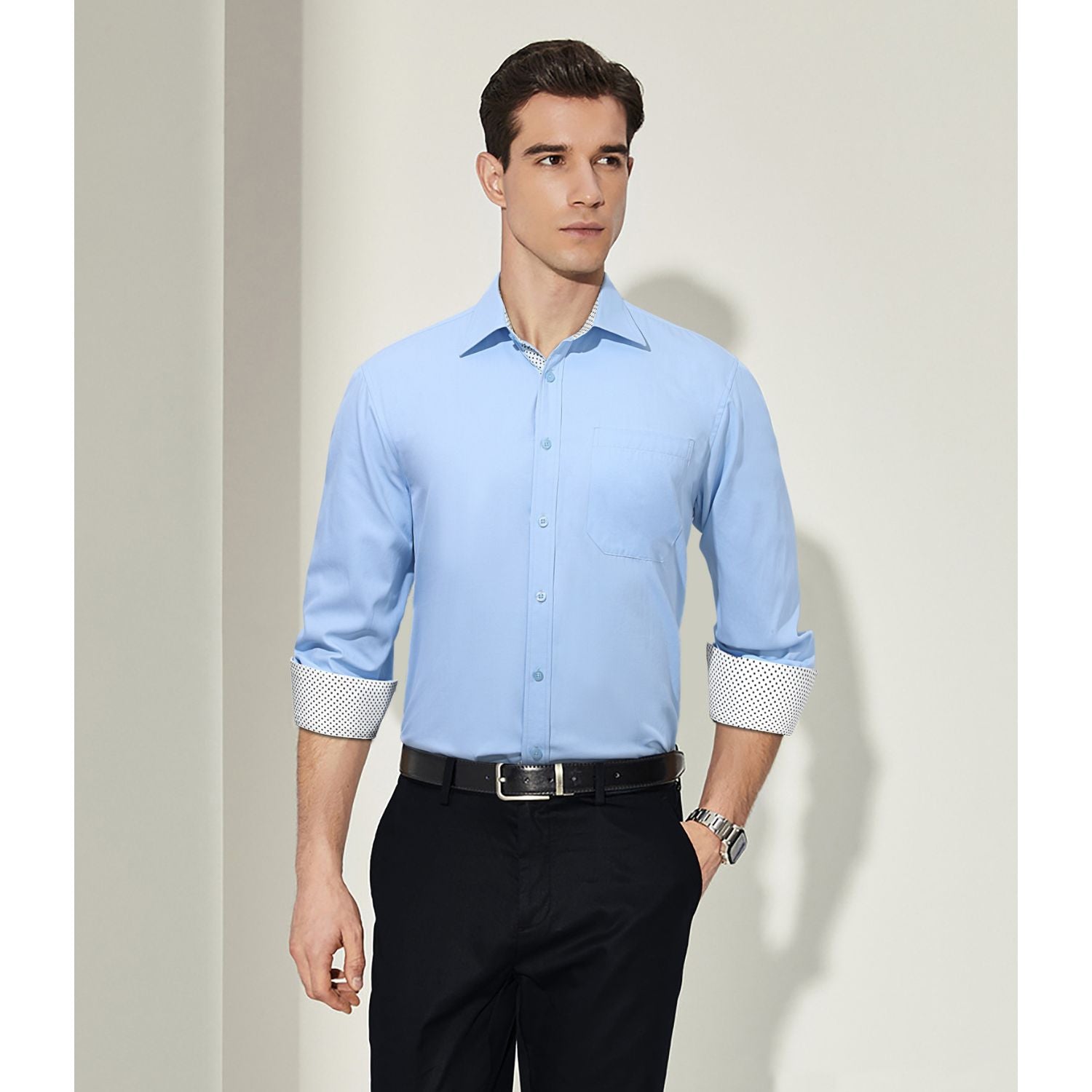 Casual Formal Shirt with Pocket - F-BLUE/WHITE