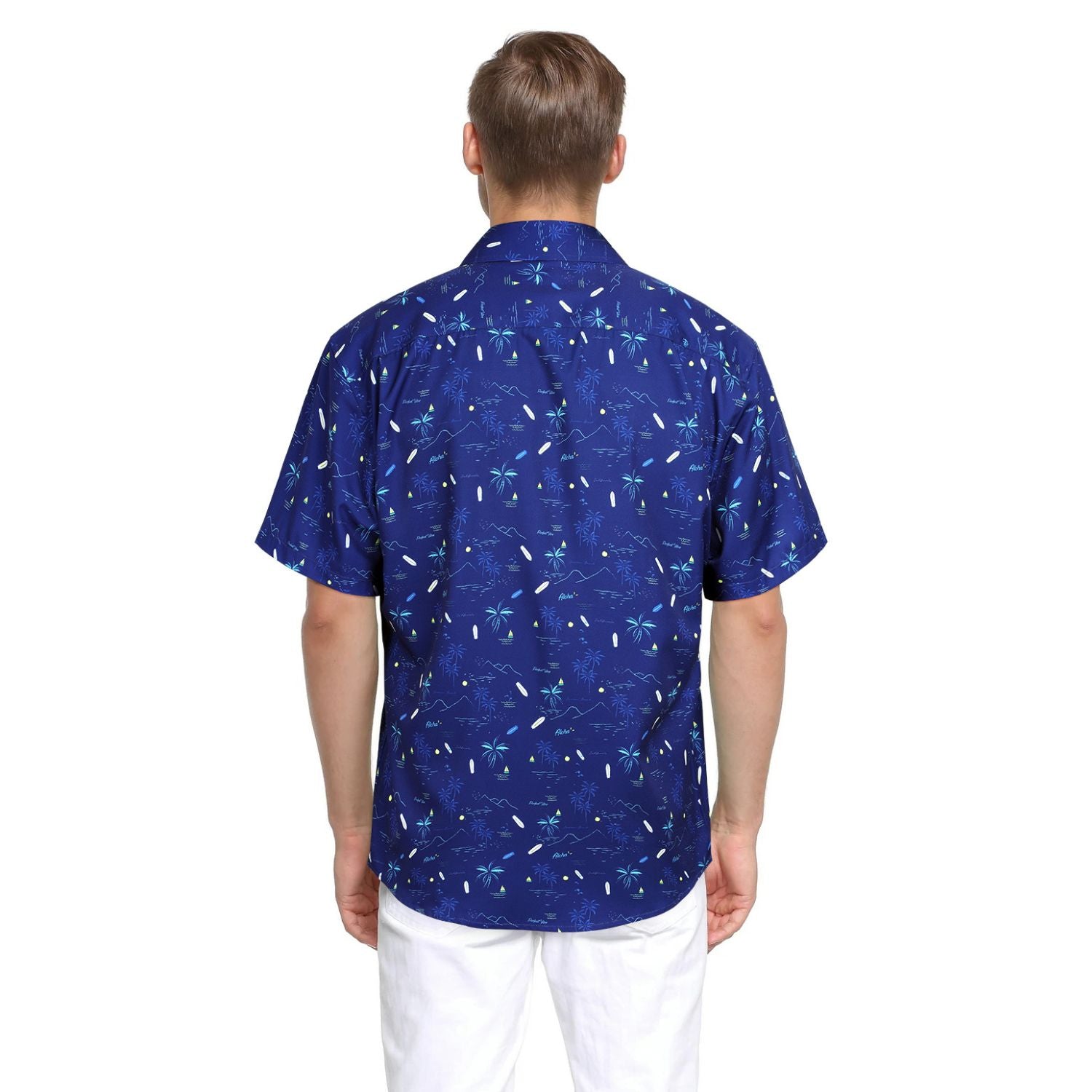 Hawaiian Tropical Shirts with Pocket - B-03 NAVY BLUE
