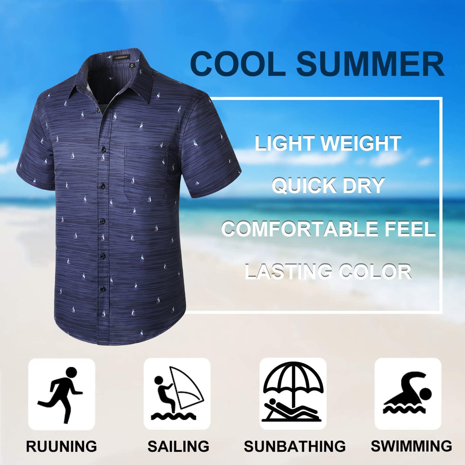 Hawaiian Tropical Shirts with Pocket - B-01 NAVY BLUE