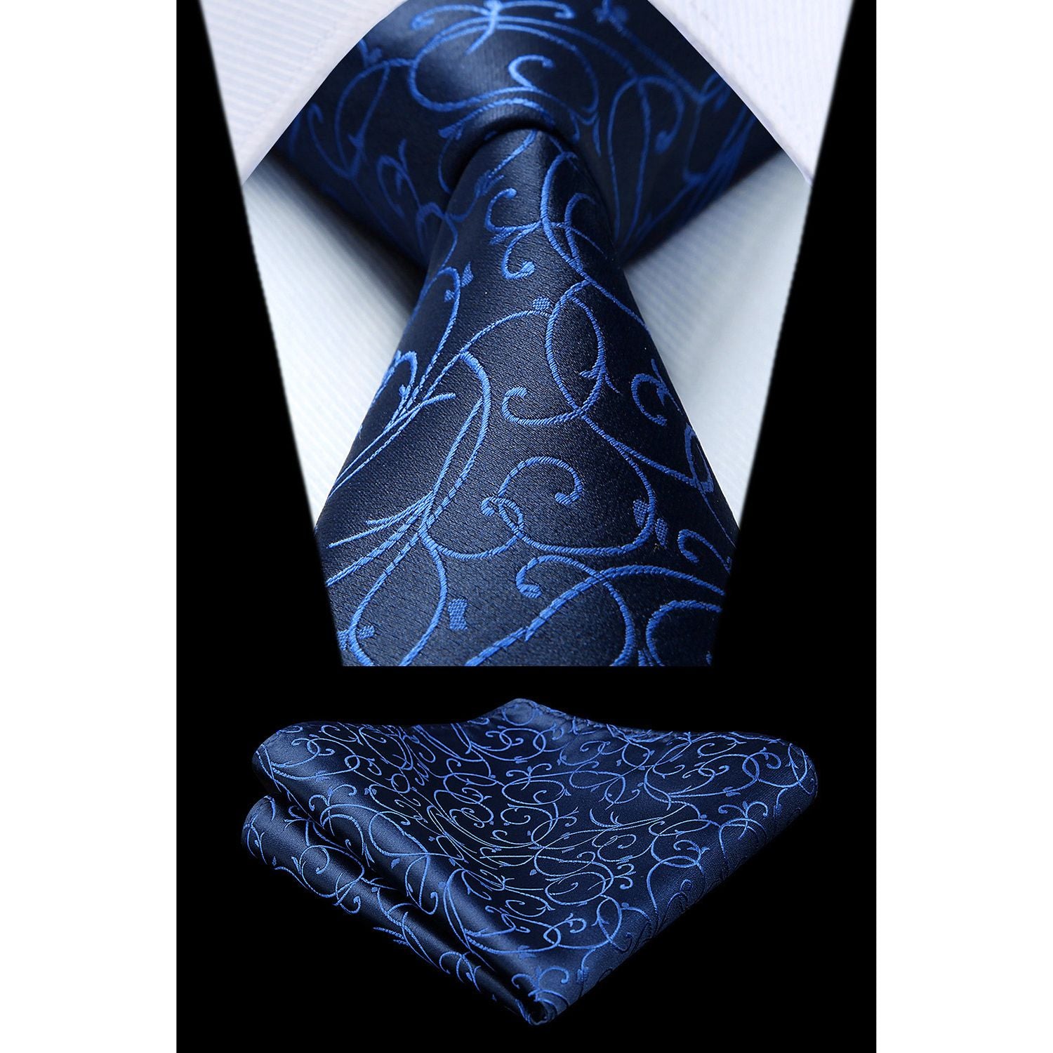 Floral 3.4 inch Tie Handkerchief Set - C-NAVY BLUE/BLUE