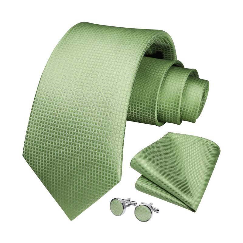 Plaid Tie Handkerchief Cufflinks - 03-SAGE GREEN 