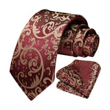 Paisley Tie Handkerchief Set - BURGUNDY/GOLD 