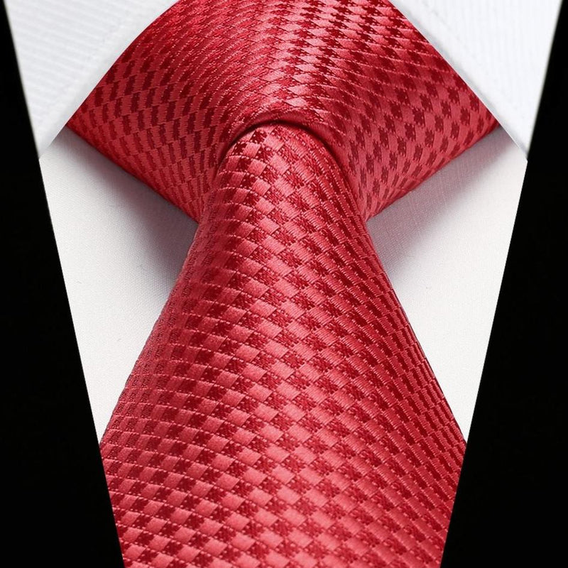 Houndstooth Tie Handkerchief Set - 065-RED 