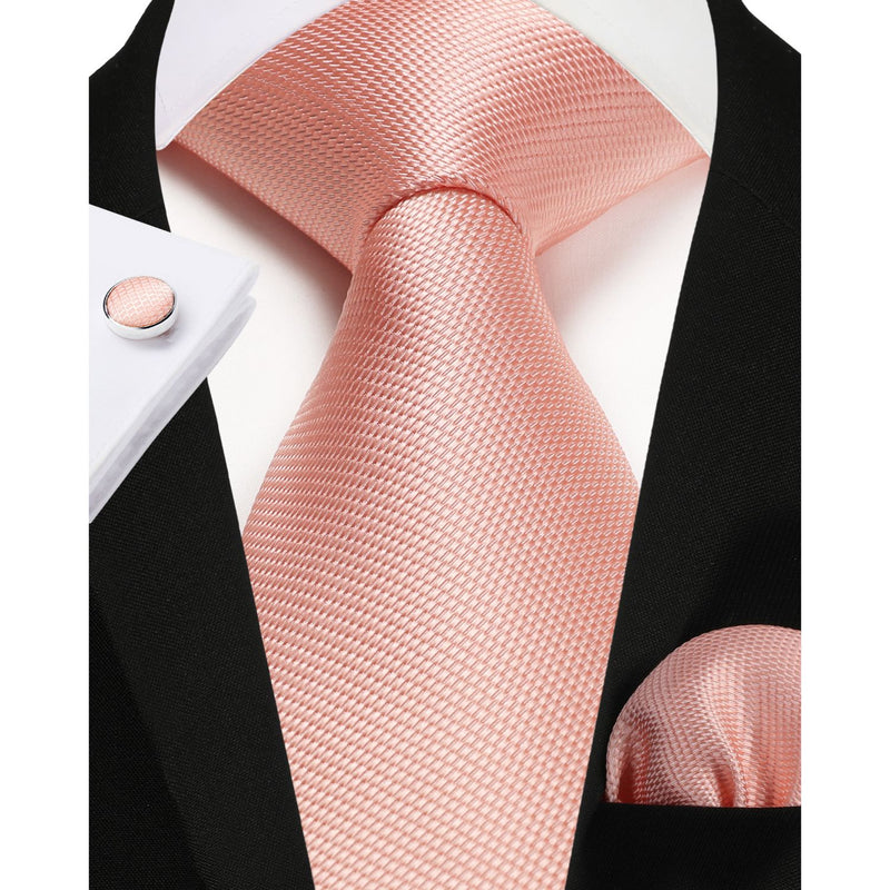 Stripe Tie Handkerchief Cufflinks - A02-PEACH 