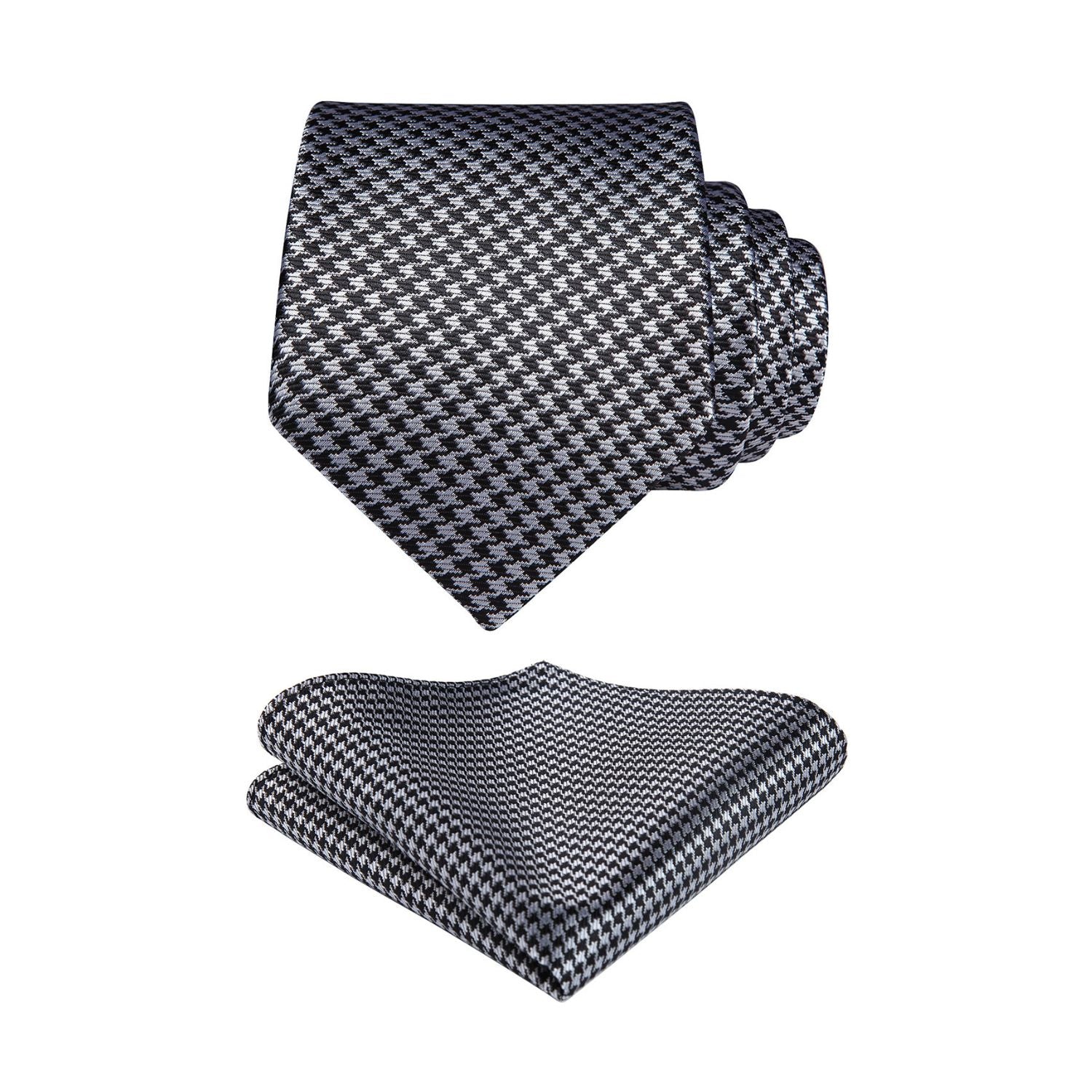 Houndstooth Tie Handkerchief Set - C-02 GREY HOUNDSTOOTH