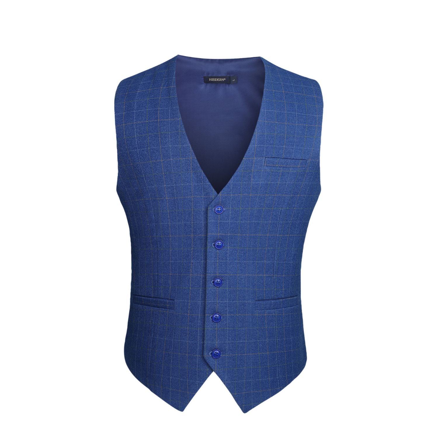 Plaid Slim Vest - A-ROYAL BLUE