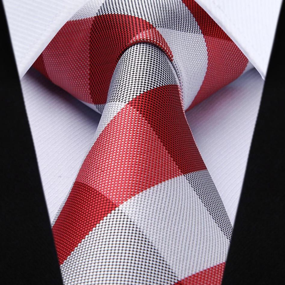 Plaid Tie Handkerchief Set - A-RED/WHITE